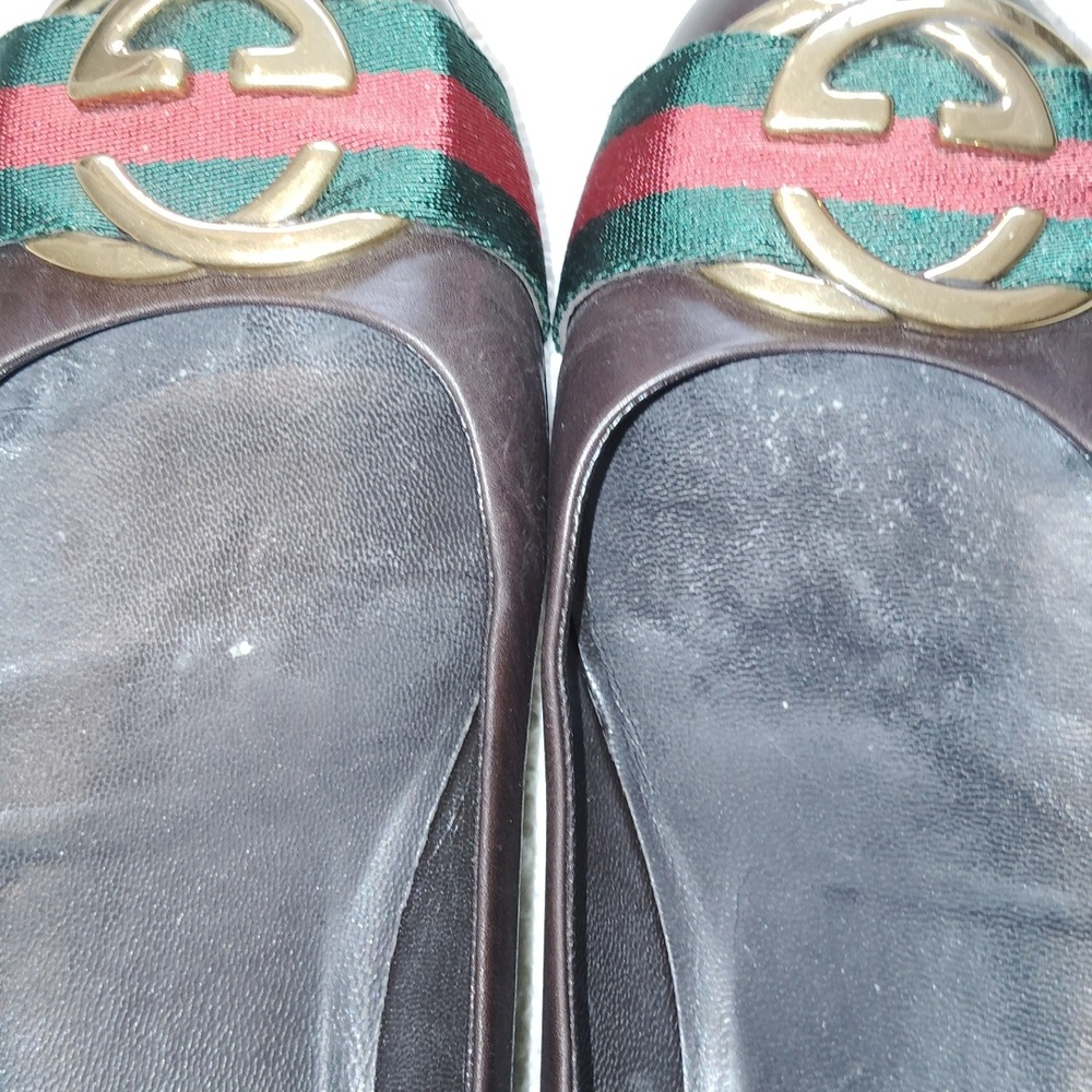 Gucci Women's Dark Brown Flats with Green and Red Stripes. Authentic Pre-Loved. - Picture 3 of 6
